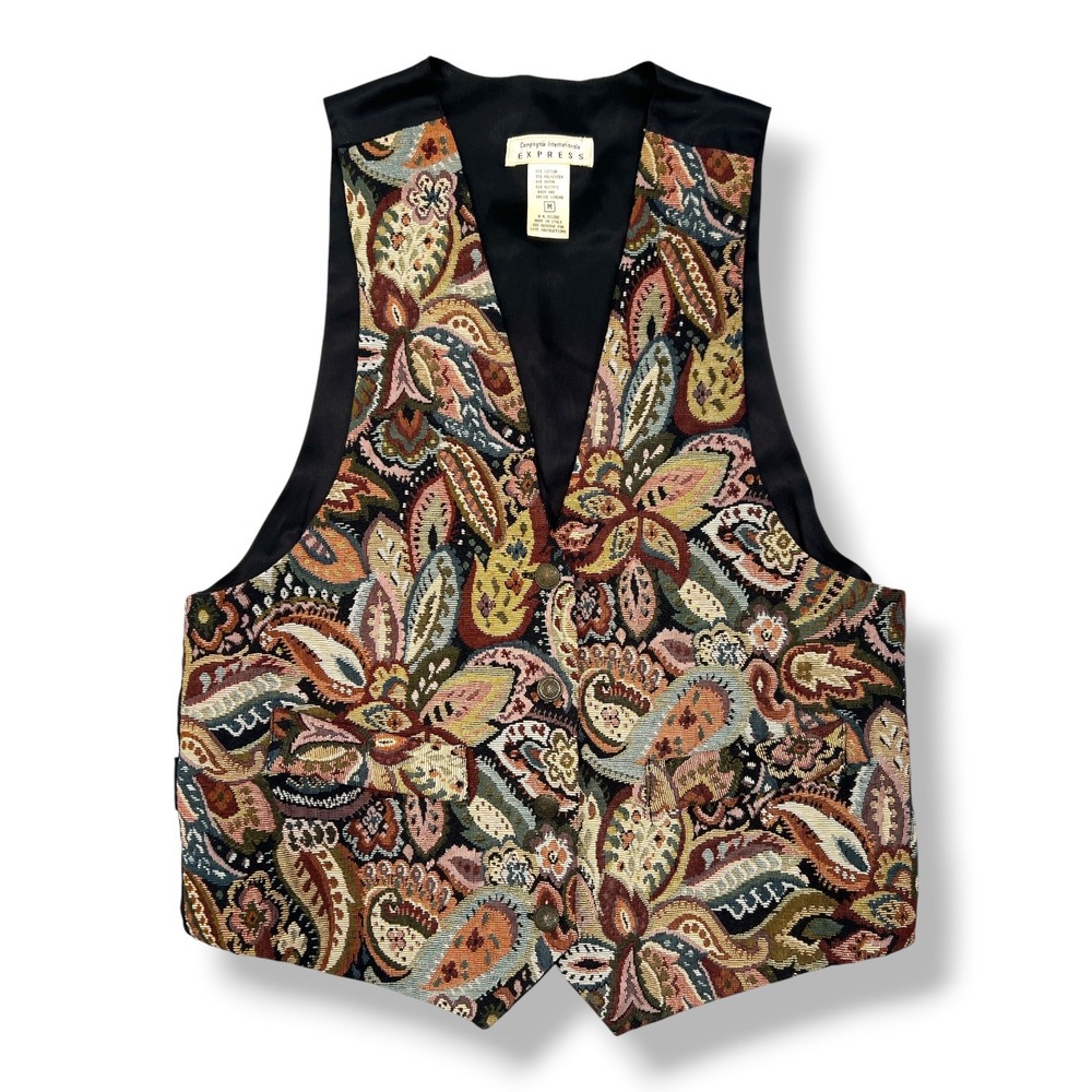 Compagnie Internationale Express Vintage 90s Tapestry Paisley Vest M Made Italy